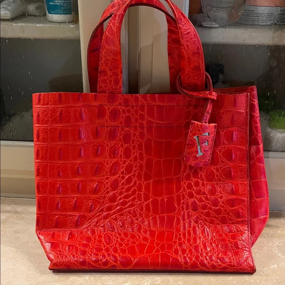 Furla Red Croc-Embossed Leather Tote